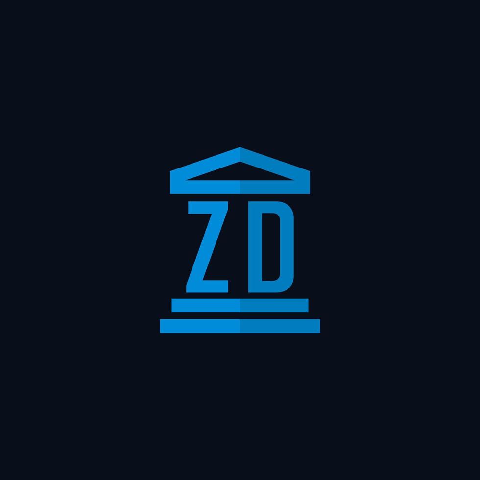 zd monograma de logotipo inicial com vetor de design de ícone de construção de tribunal simples