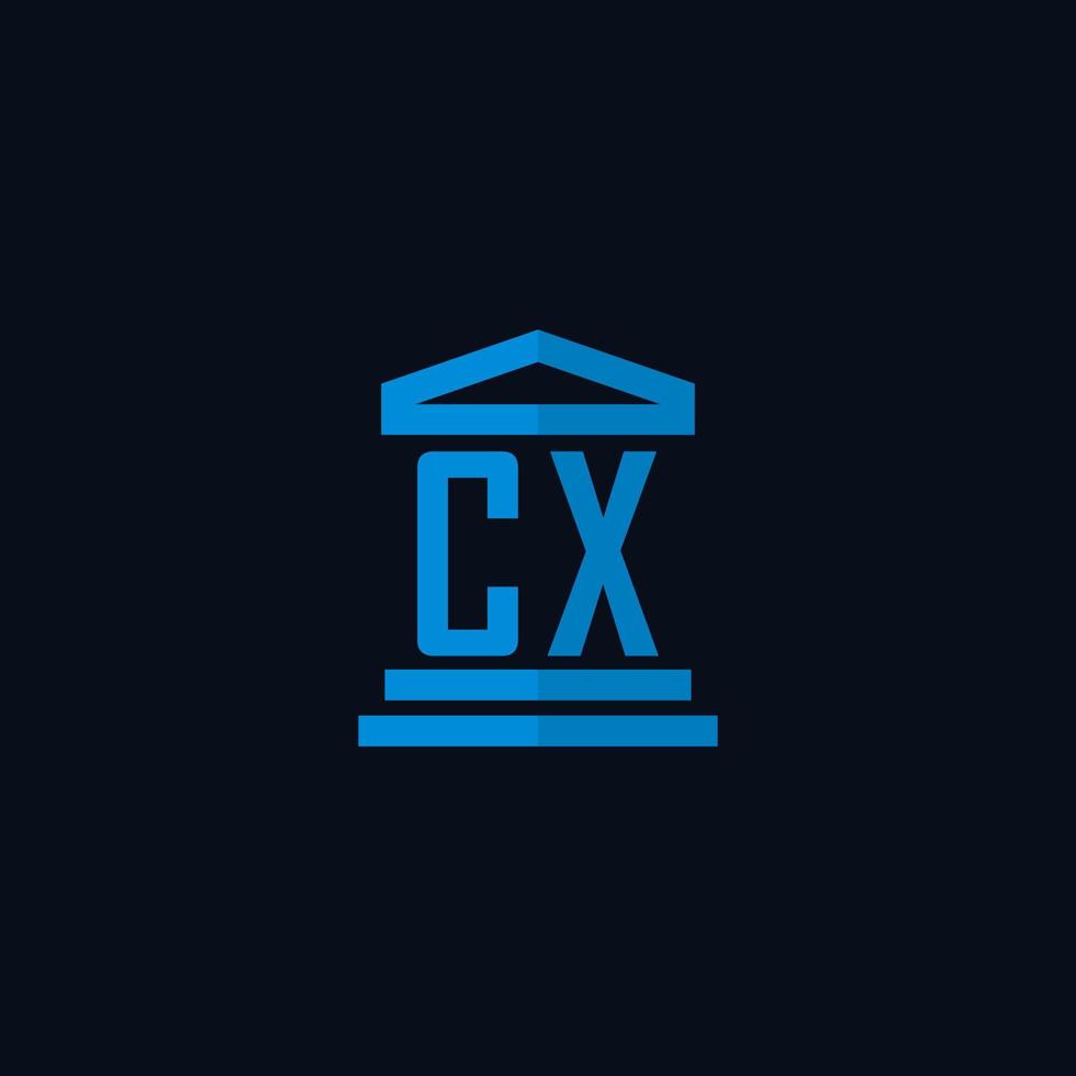 cx monograma de logotipo inicial com vetor de design de ícone de construção de tribunal simples