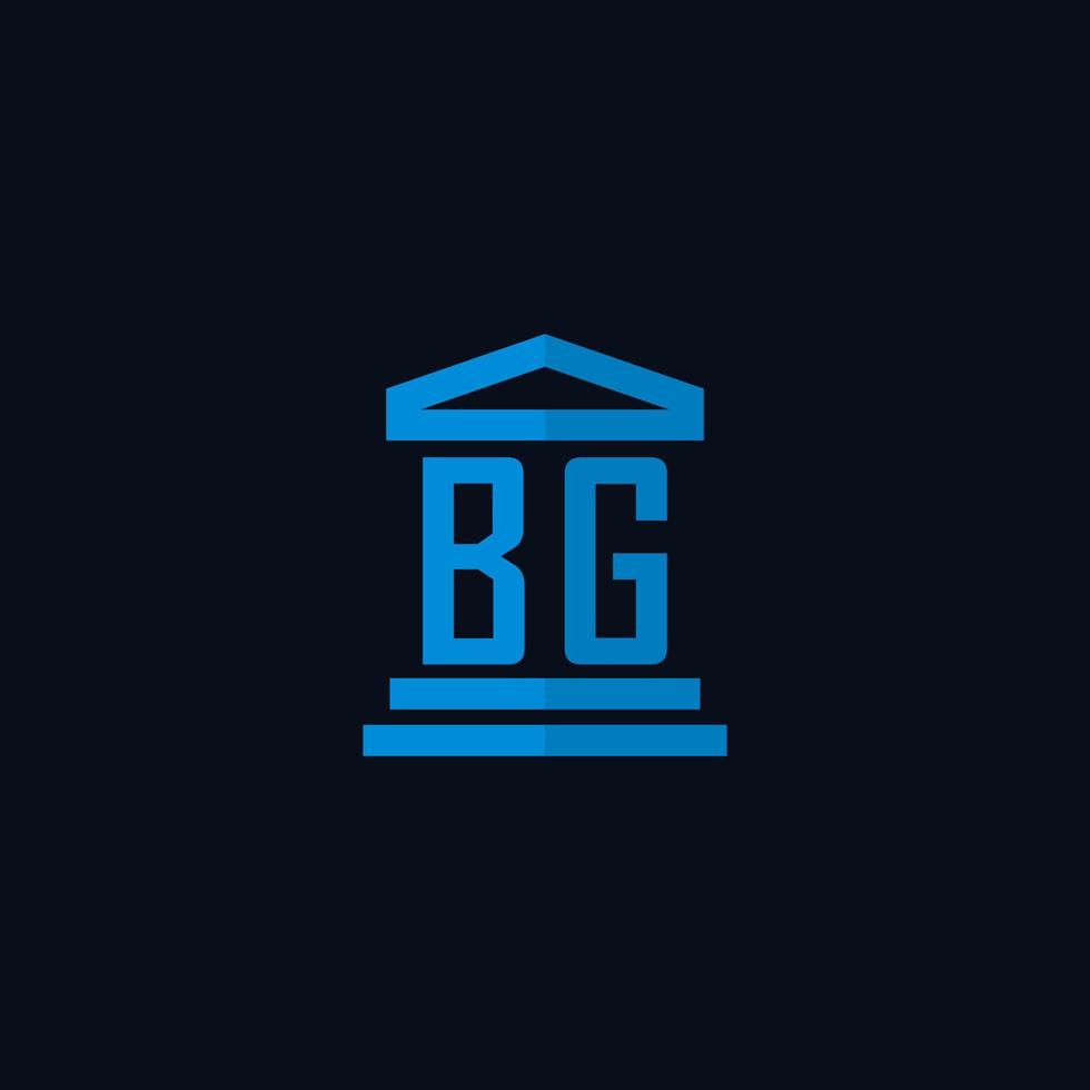 monograma de logotipo inicial bg com vetor de design de ícone de construção de tribunal simples