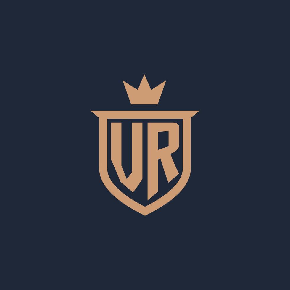logotipo inicial do monograma vr com estilo de escudo e coroa vetor