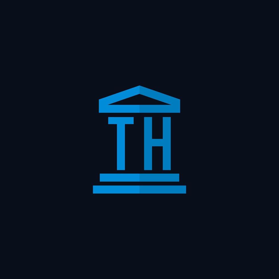 º monograma de logotipo inicial com vetor de design de ícone de construção de tribunal simples