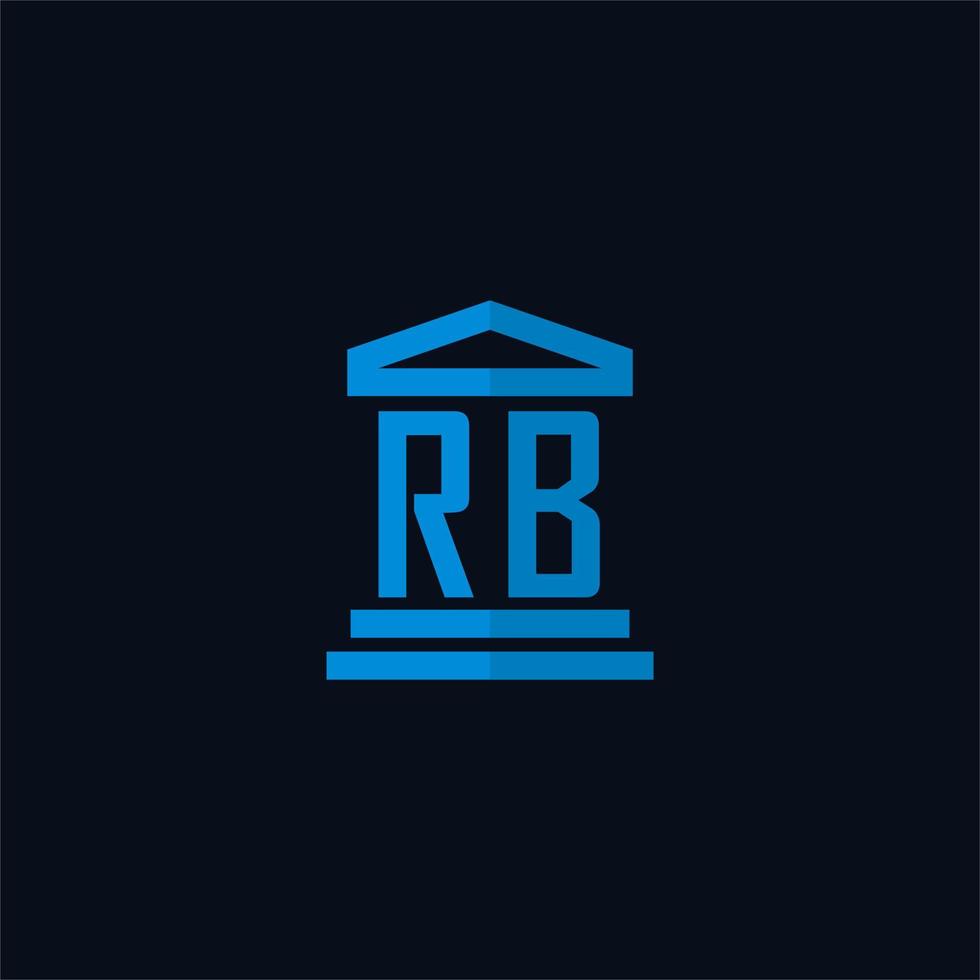 rb monograma de logotipo inicial com vetor de design de ícone de construção de tribunal simples
