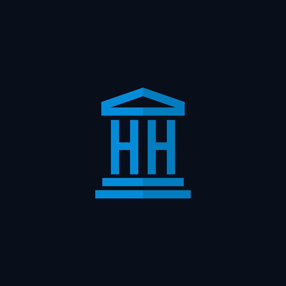 hh monograma de logotipo inicial com vetor de design de ícone de construção de tribunal simples