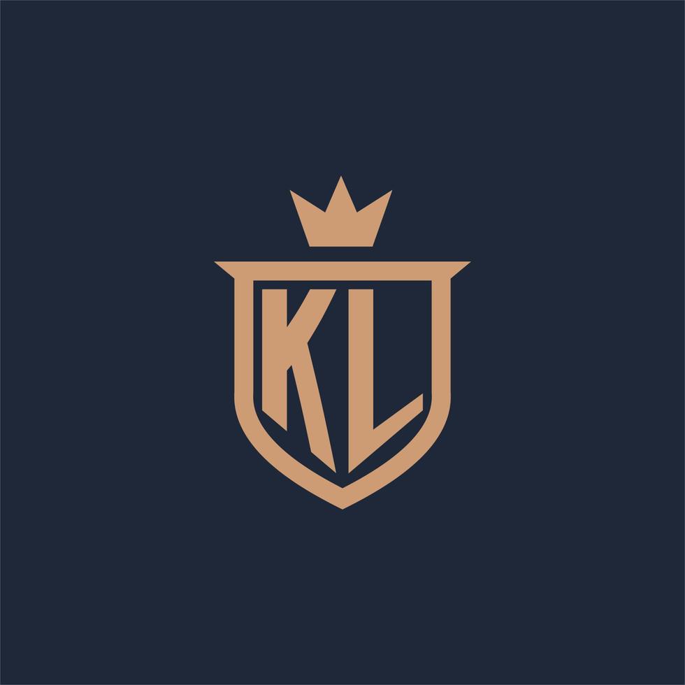 kl logotipo inicial do monograma com estilo de escudo e coroa vetor