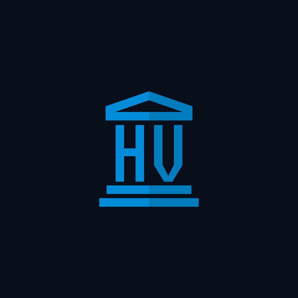 monograma de logotipo inicial hv com vetor de design de ícone de construção de tribunal simples