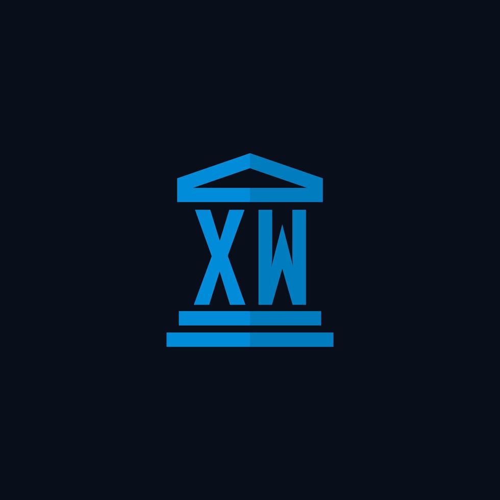 xw monograma de logotipo inicial com vetor de design de ícone de construção de tribunal simples