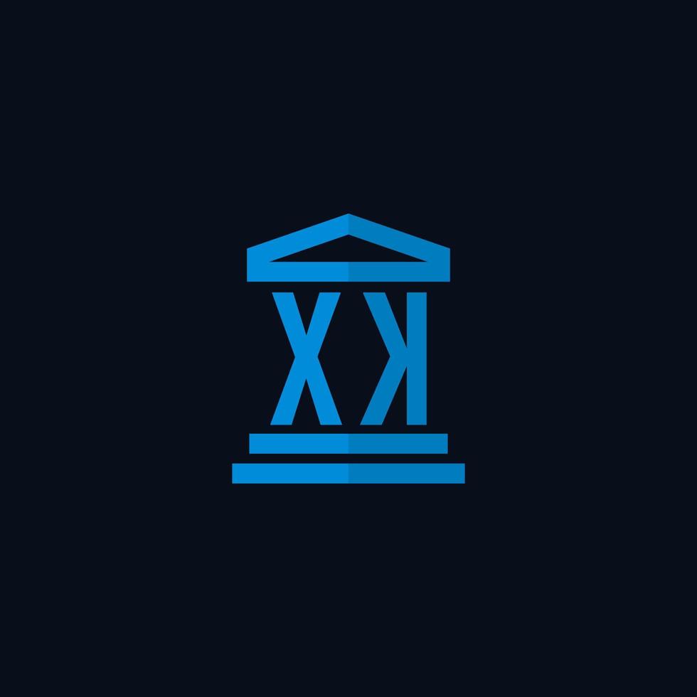 xk monograma de logotipo inicial com vetor de design de ícone de construção de tribunal simples