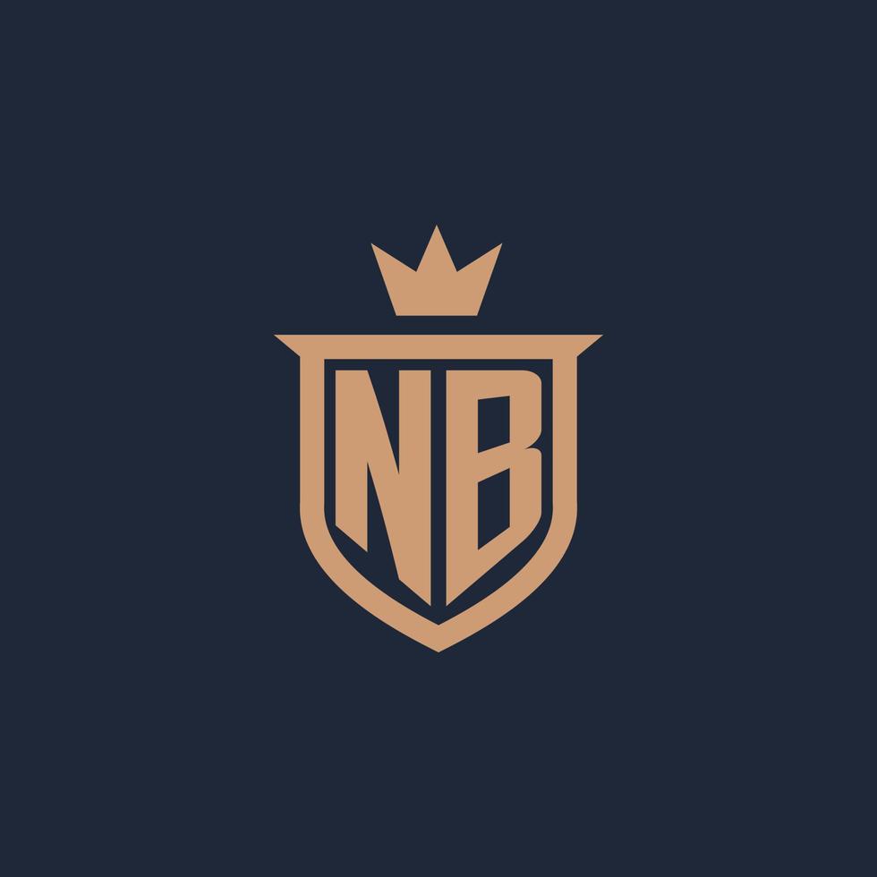 nb logotipo inicial do monograma com estilo de escudo e coroa vetor