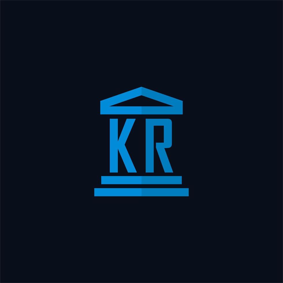 kr monograma de logotipo inicial com vetor de design de ícone de construção de tribunal simples