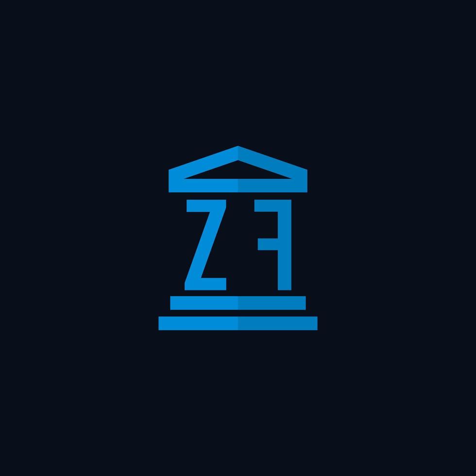 zf monograma de logotipo inicial com vetor de design de ícone de construção de tribunal simples