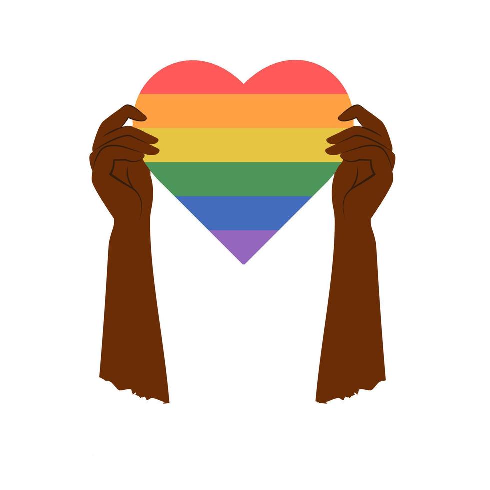 homem negro ou mulheres segurando o emblema lgbtg nas mãos. comunidade LGBT. gênero, diversidade, conceito de unidade. ilustração vetorial plana para pôster, cartão, banner, sticke vetor