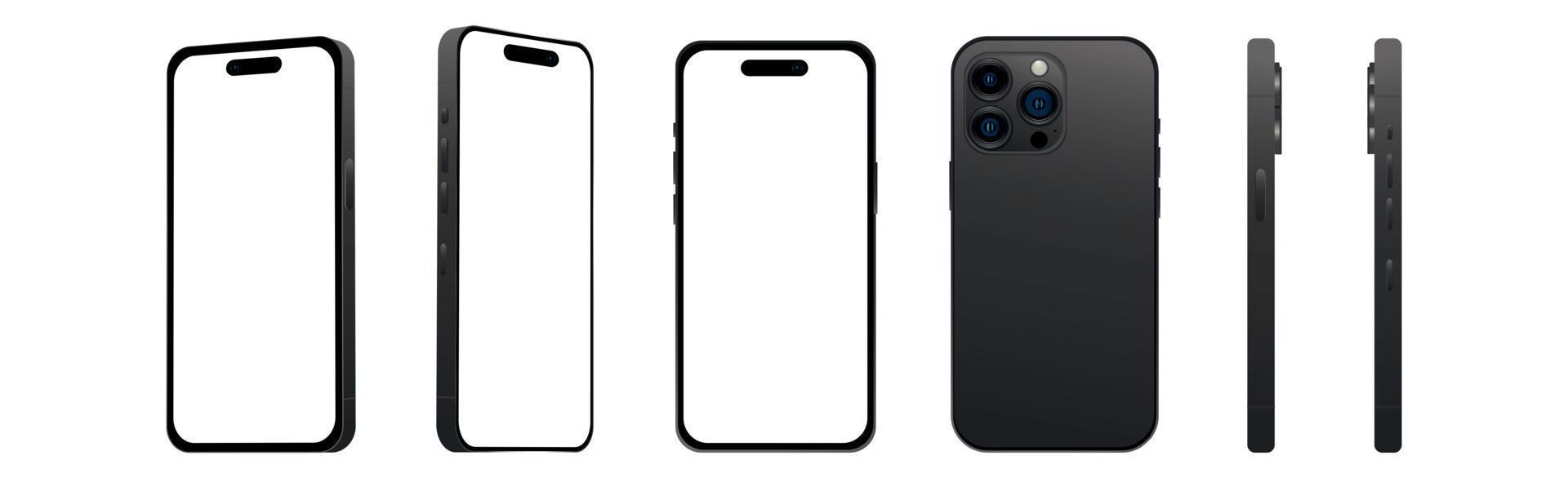 conjunto de 6 pcs ângulos diferentes, modelos pro smartphone preto 14, novidade da indústria de ti, maquete para web design em um fundo branco - vetor