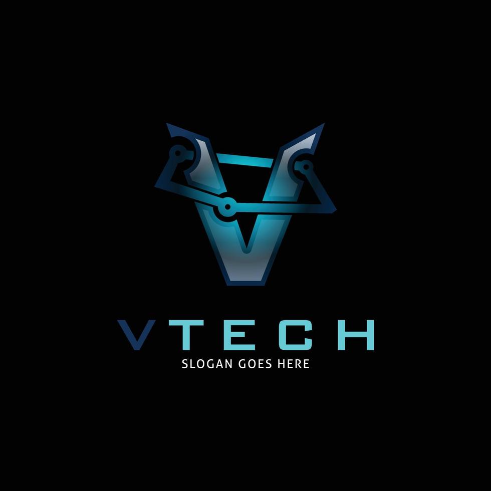 letra inicial v design de ilustração de modelo de logotipo de vetor de ícone de tecnologia