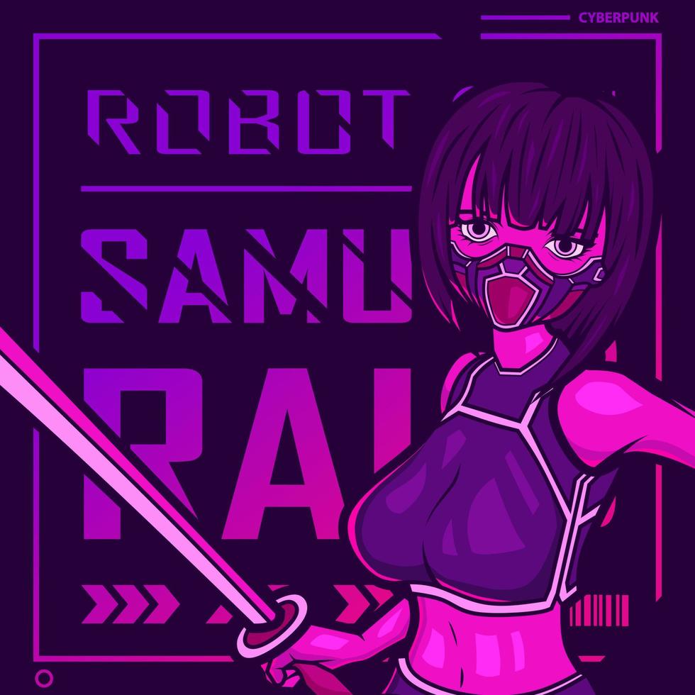 vetor de personagem de ficção samurai cyberpunk. ilustração de design de t-shirt colorida.