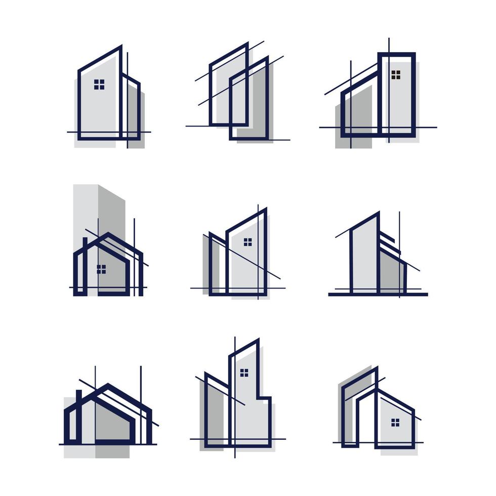 conjunto de vetor de design de logotipo de construção com conceito abstrato criativo