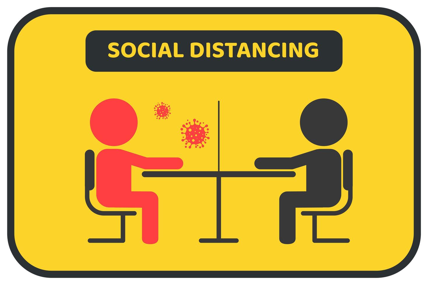 cartaz de distanciamento social preto e amarelo que evita vírus vetor