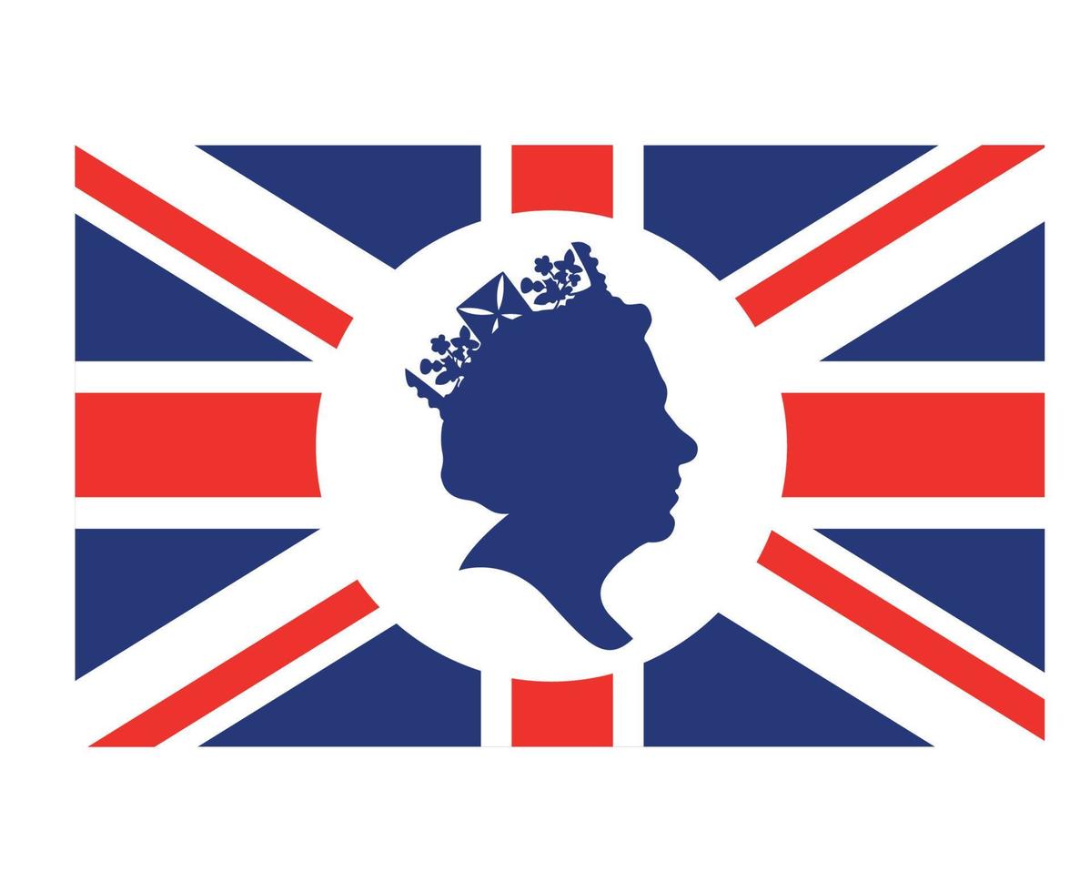 rainha elizabeth rosto branco e azul com bandeira do reino unido britânico europa nacional emblema símbolo ícone ilustração vetorial elemento de design abstrato vetor