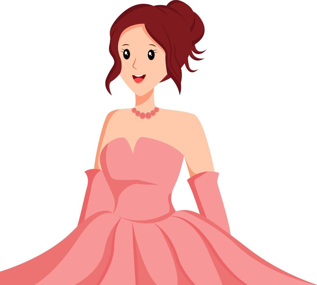 noiva bonita na ilustração de design de personagens de vestido rosa vetor