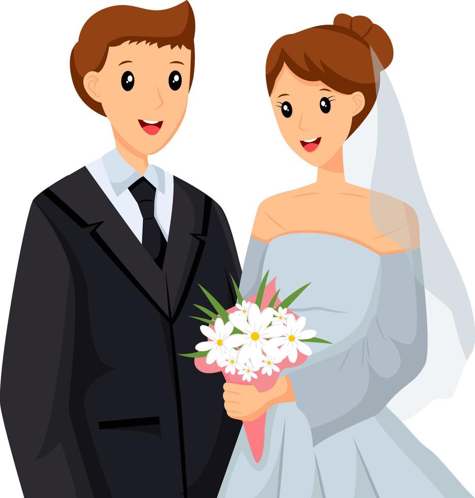 ilustração de design de personagens de casamento de menino e menina vetor