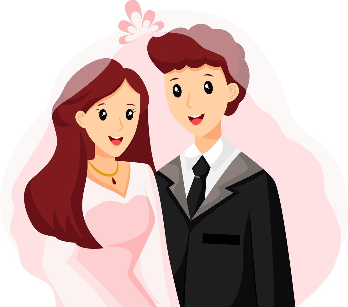 ilustração de design de personagens de casamento de menino e menina vetor