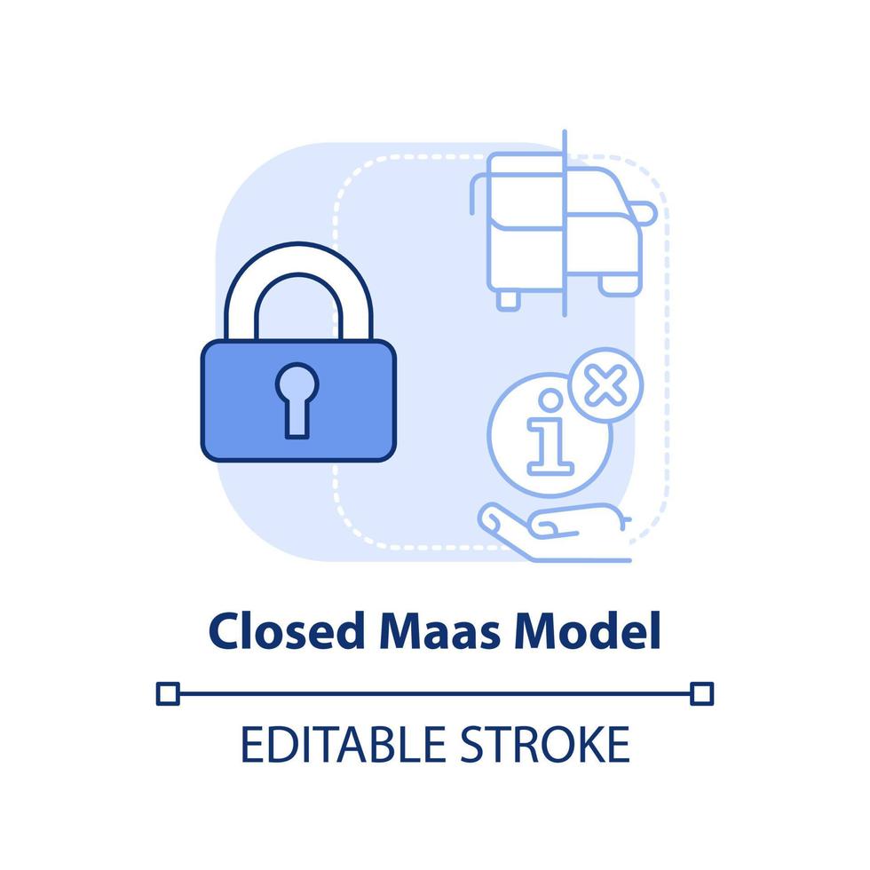 fechado maas modelo luz azul conceito ícone. restringir o compartilhamento de dados. mobilidade como ilustração de linha fina de idéia abstrata de serviço. desenho de contorno isolado. traço editável. vetor