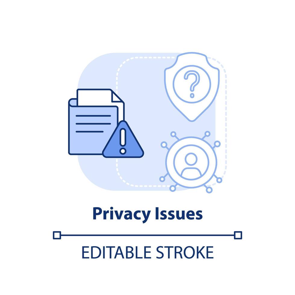 questões de privacidade ícone de conceito azul claro. compartilhamento de informações pessoais. maas emitir idéia abstrata ilustração de linha fina. desenho de contorno isolado. traço editável. vetor