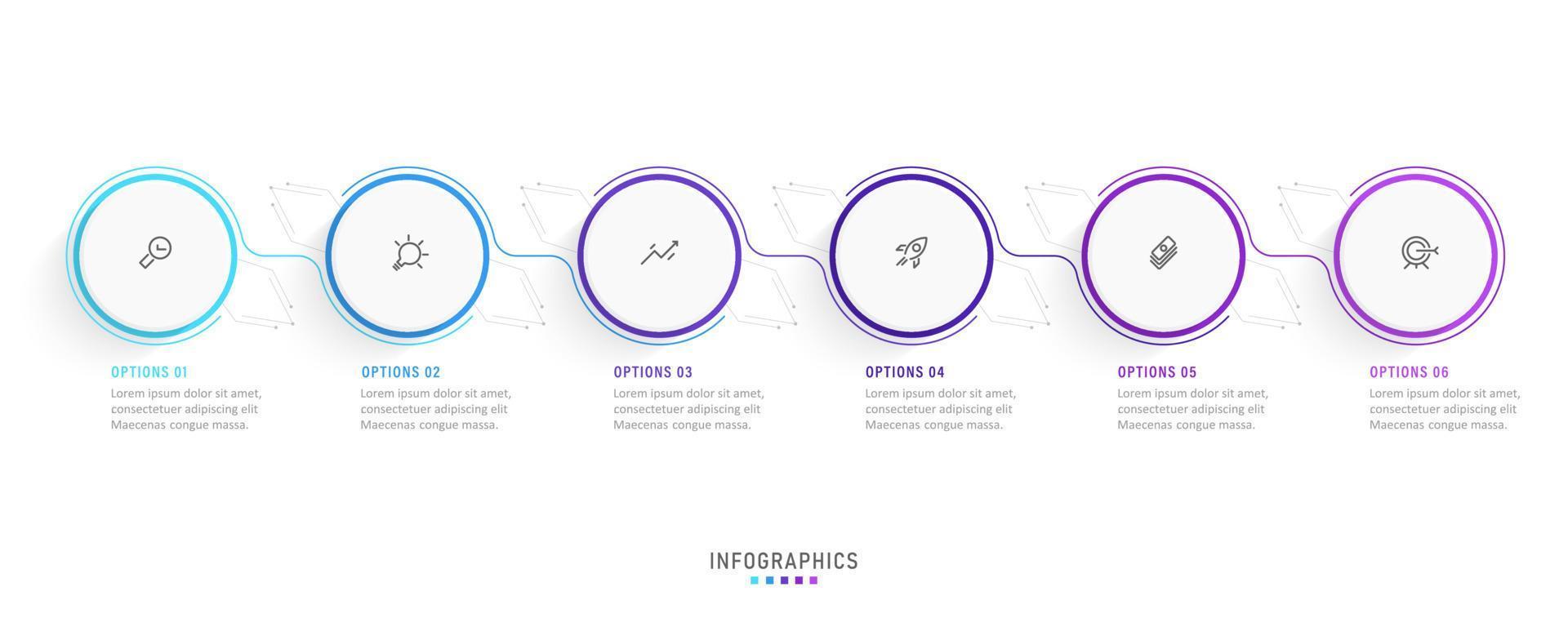 modelo de design de rótulo infográfico vetorial com ícones e 6 opções ou etapas. pode ser usado para diagrama de processo, apresentações, layout de fluxo de trabalho, banner, fluxograma, gráfico de informações. vetor