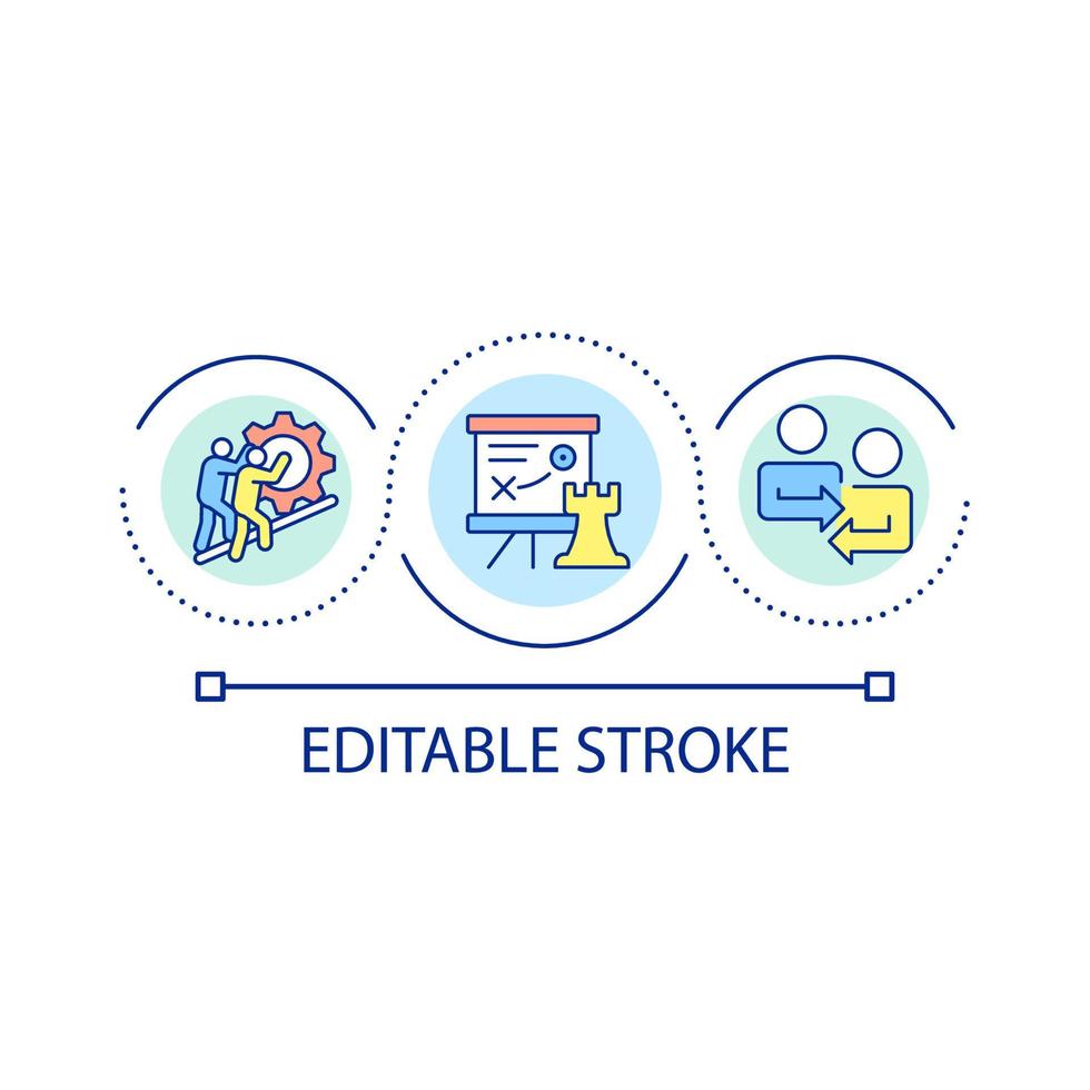 coordenação entre o ícone do conceito de loop de membros da equipe. impacto do trabalho em equipe na ilustração de linha fina de ideia abstrata de produtividade. envolvimento dos funcionários. desenho de contorno isolado. traço editável. vetor