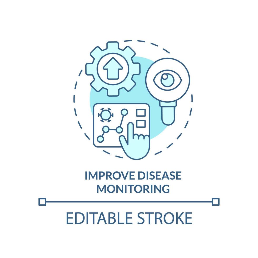 melhorar o ícone do conceito turquesa de monitoramento de doenças. ilustração de linha fina de ideia abstrata de prevenção pandêmica. desenho de contorno isolado. traço editável. vetor