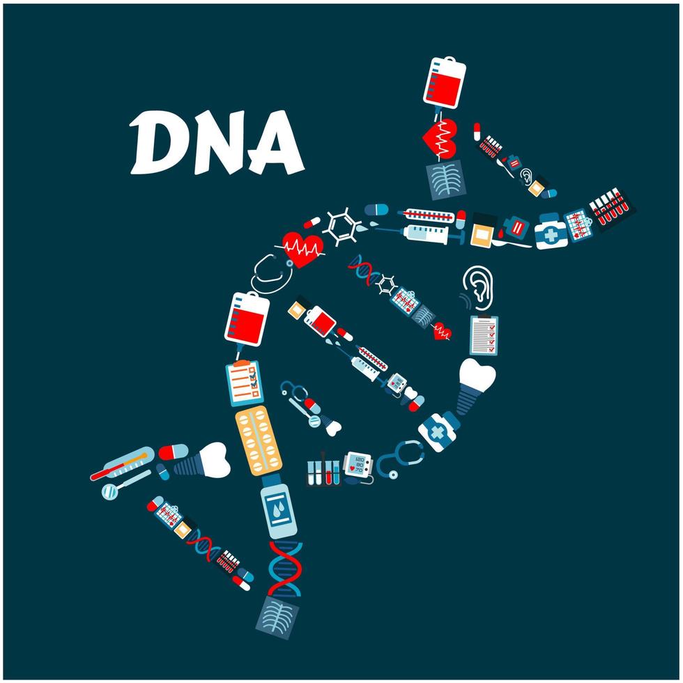 DNA formado por ícones de saúde ou medicina vetor
