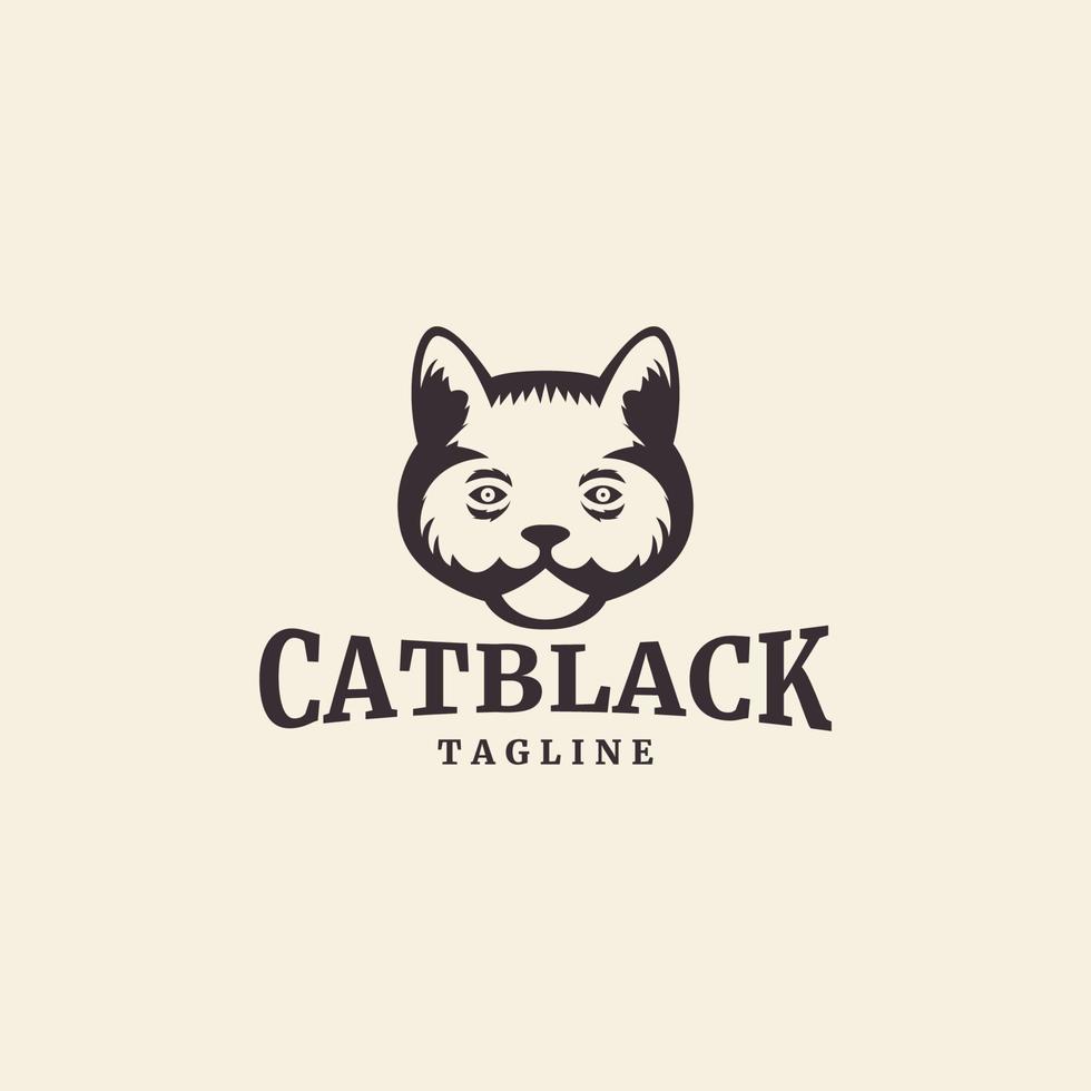 design de vetor de logotipo vintage silhueta de cabeça de gato hipster retrô