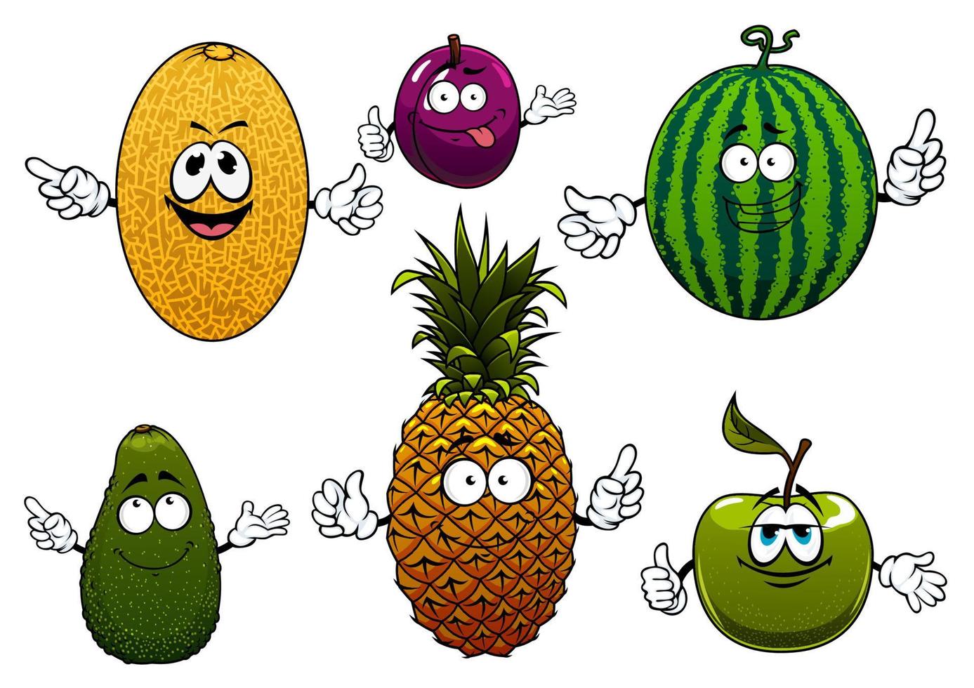 personagens de frutas de desenhos animados suculentos e maduros vetor