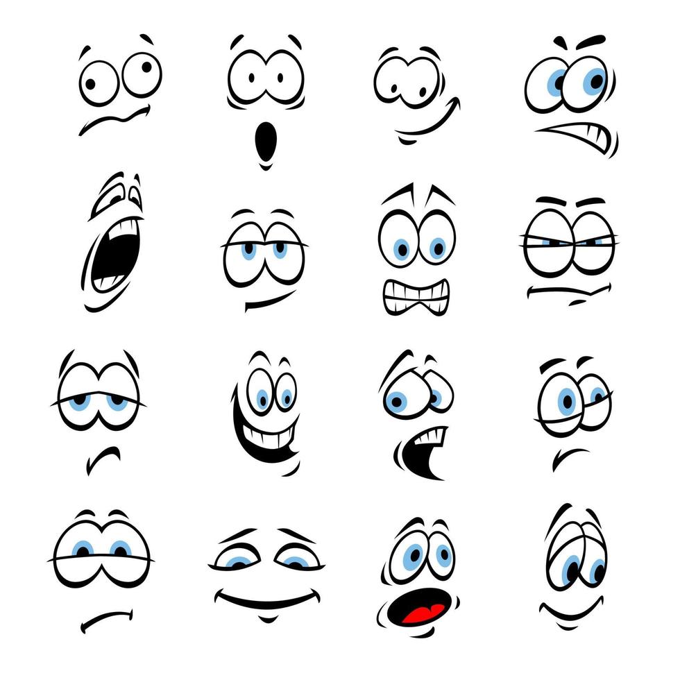 olhos de desenho animado, expressões faciais e emoções vetor