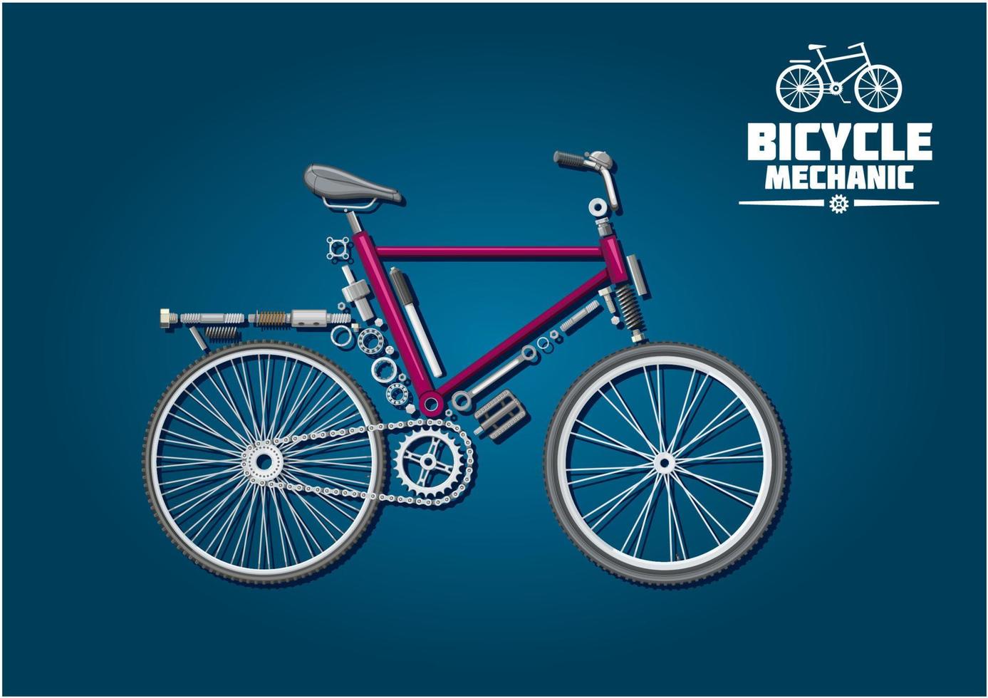 ícone de bicicleta com peças e acessórios mecânicos vetor