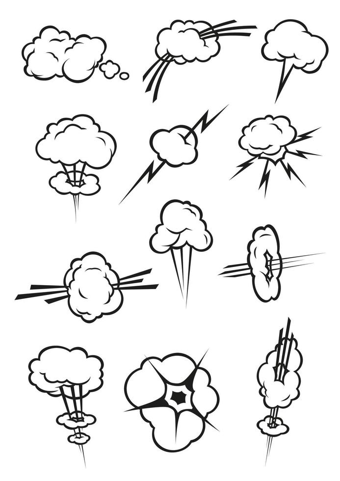 ícones de nuvem no estilo de quadrinhos de desenho animado vetor