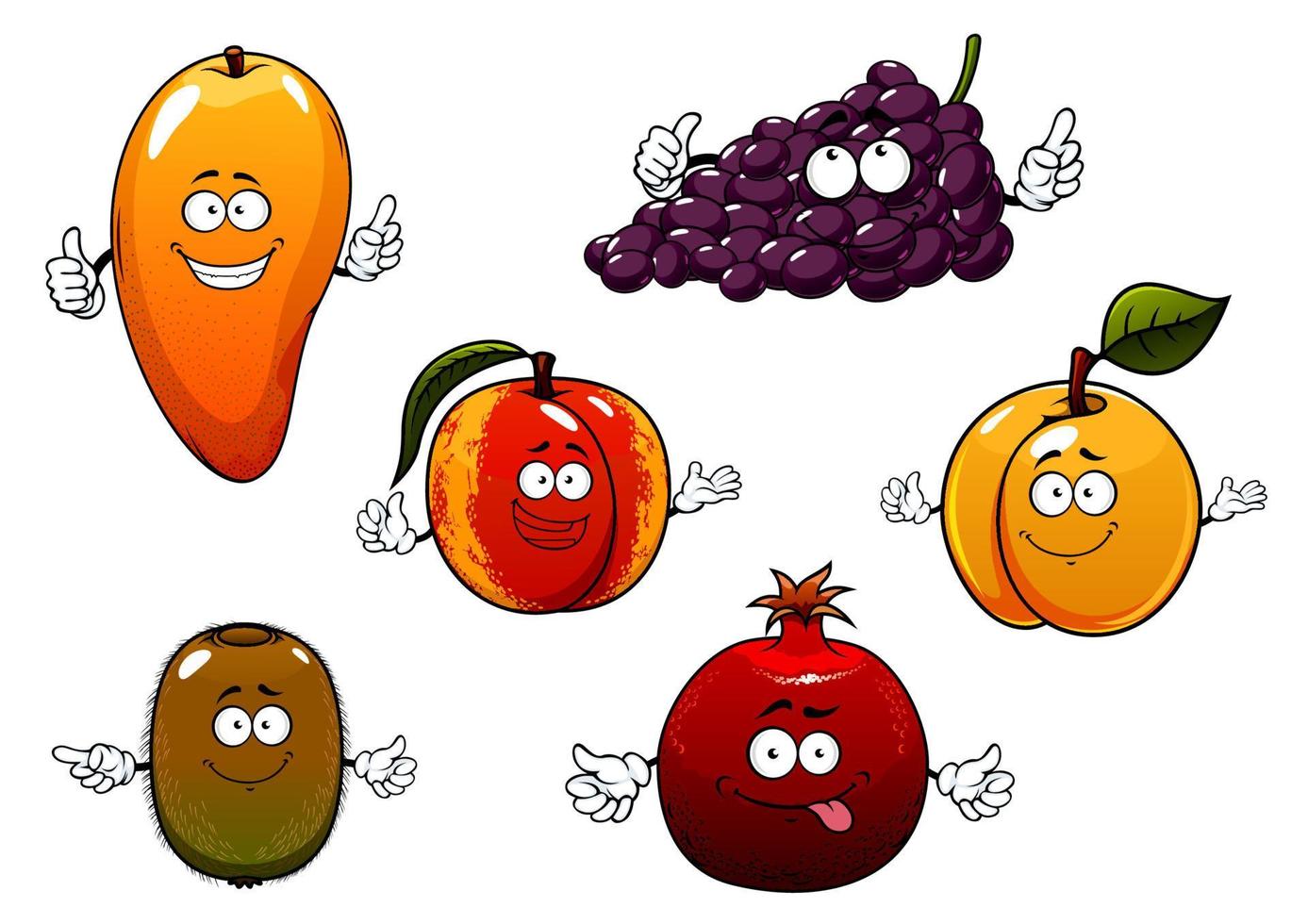 personagens de desenhos animados de frutas maduras isoladas vetor
