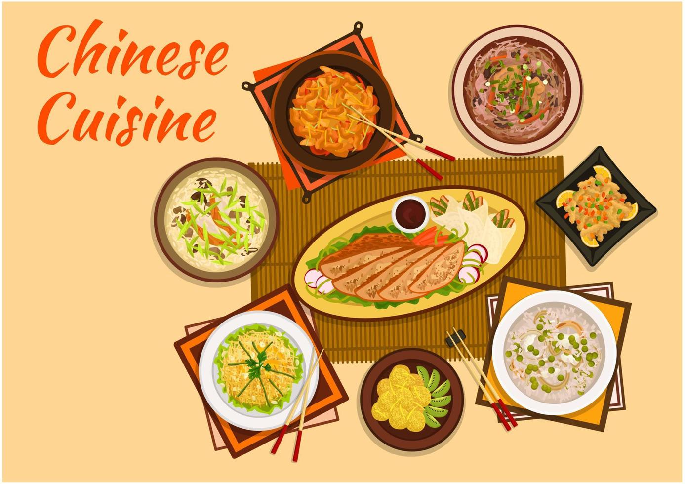 carne de cozinha chinesa e pratos de sopa quente ícone plano vetor