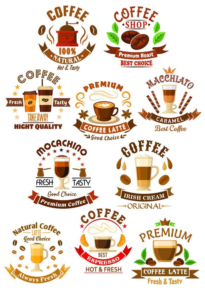 símbolos de bebidas de café de qualidade premium vetor