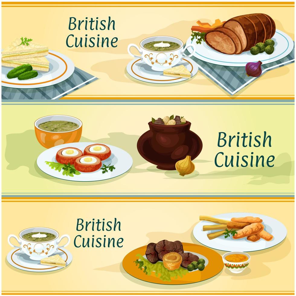 pratos tradicionais da cozinha britânica para design de menu vetor