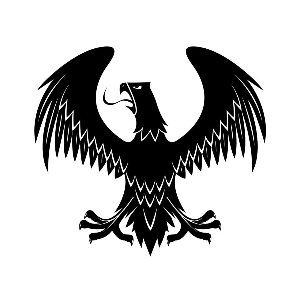 águia negra com ícone heráldico de asas estendidas vetor