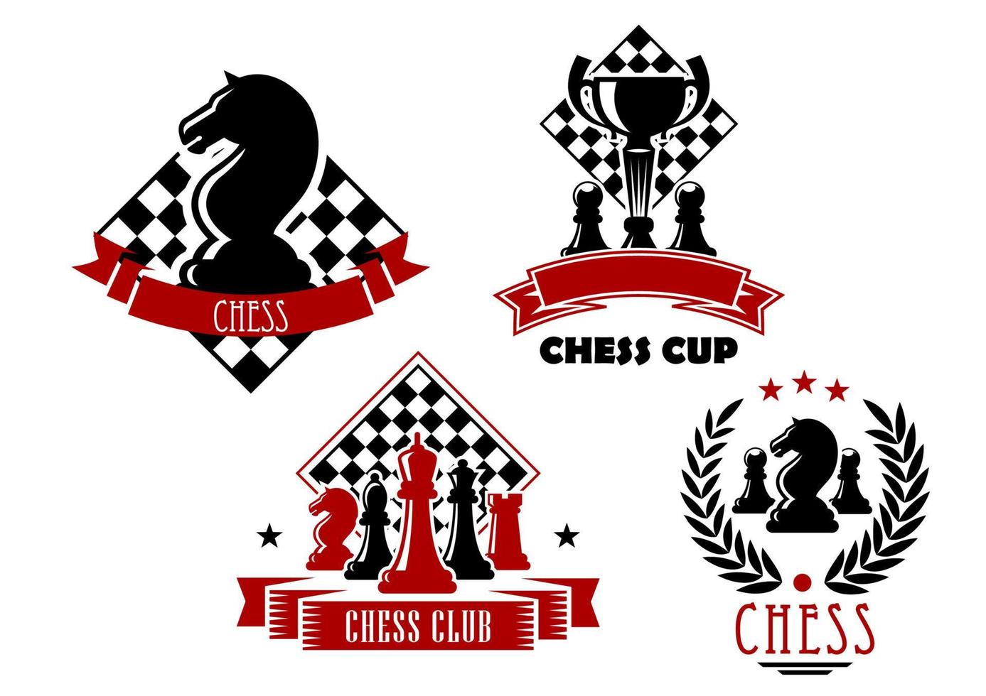ícones de clube e copo de jogo de xadrez vetor