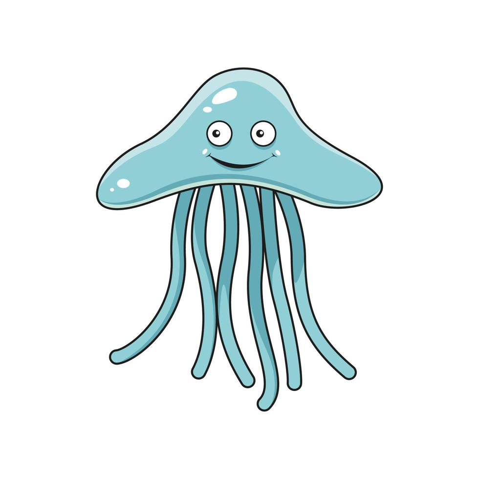 medusa azul dos desenhos animados com longos tentáculos vetor