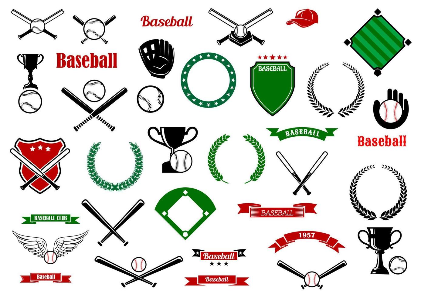 itens esportivos de jogos de beisebol e elementos de design vetor