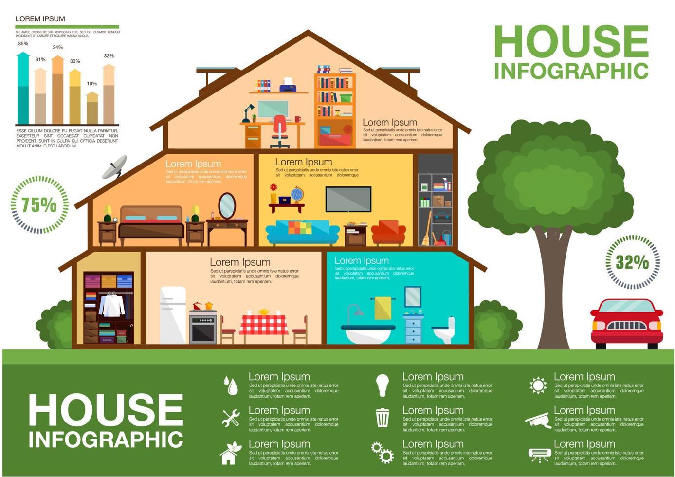 design de infográfico de corte de casa ecológica vetor