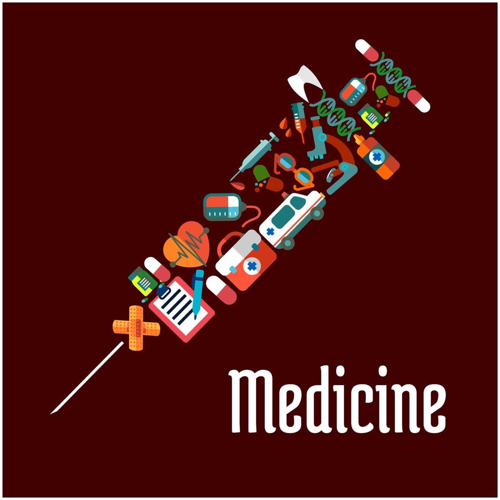 ícones de cuidados de saúde ou medicamentos em forma de seringa vetor