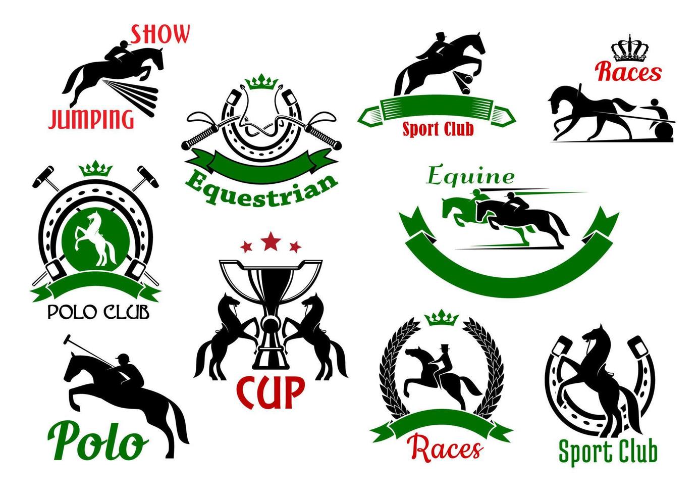 ícones do esporte equestre ou de corrida de cavalos vetor