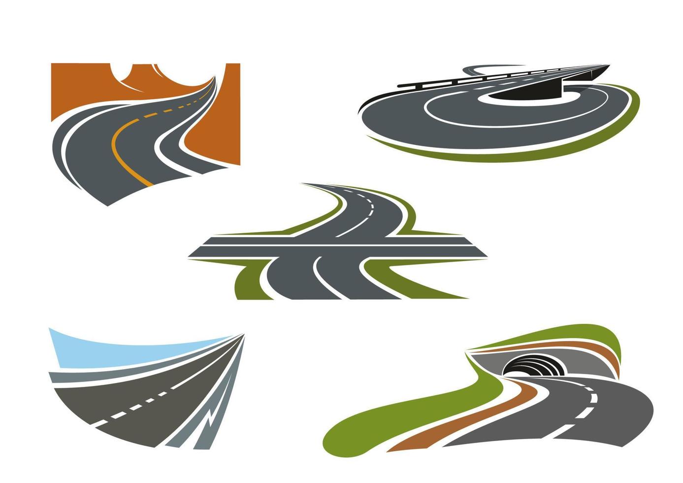 ícones modernos de rodovias, estradas e rodovias vetor