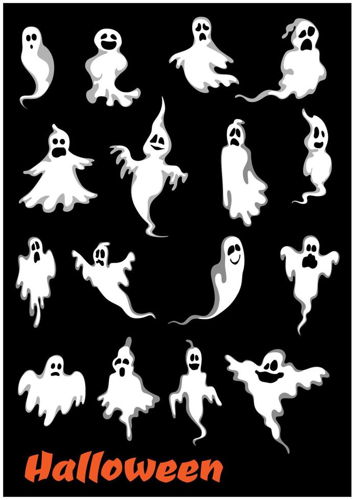 fantasmas de halloween, ghouls e monstros vetor