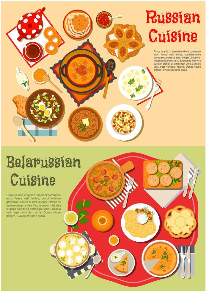 refeições diárias da cozinha russa e bielorrussa vetor