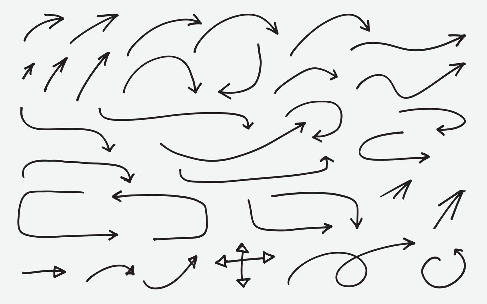 rabisco conjunto de vetores de ícones de seta de diagrama desenhado à mão, elementos de infográfico de rabisco, conjunto de ícones de ponteiros de caminho moderno